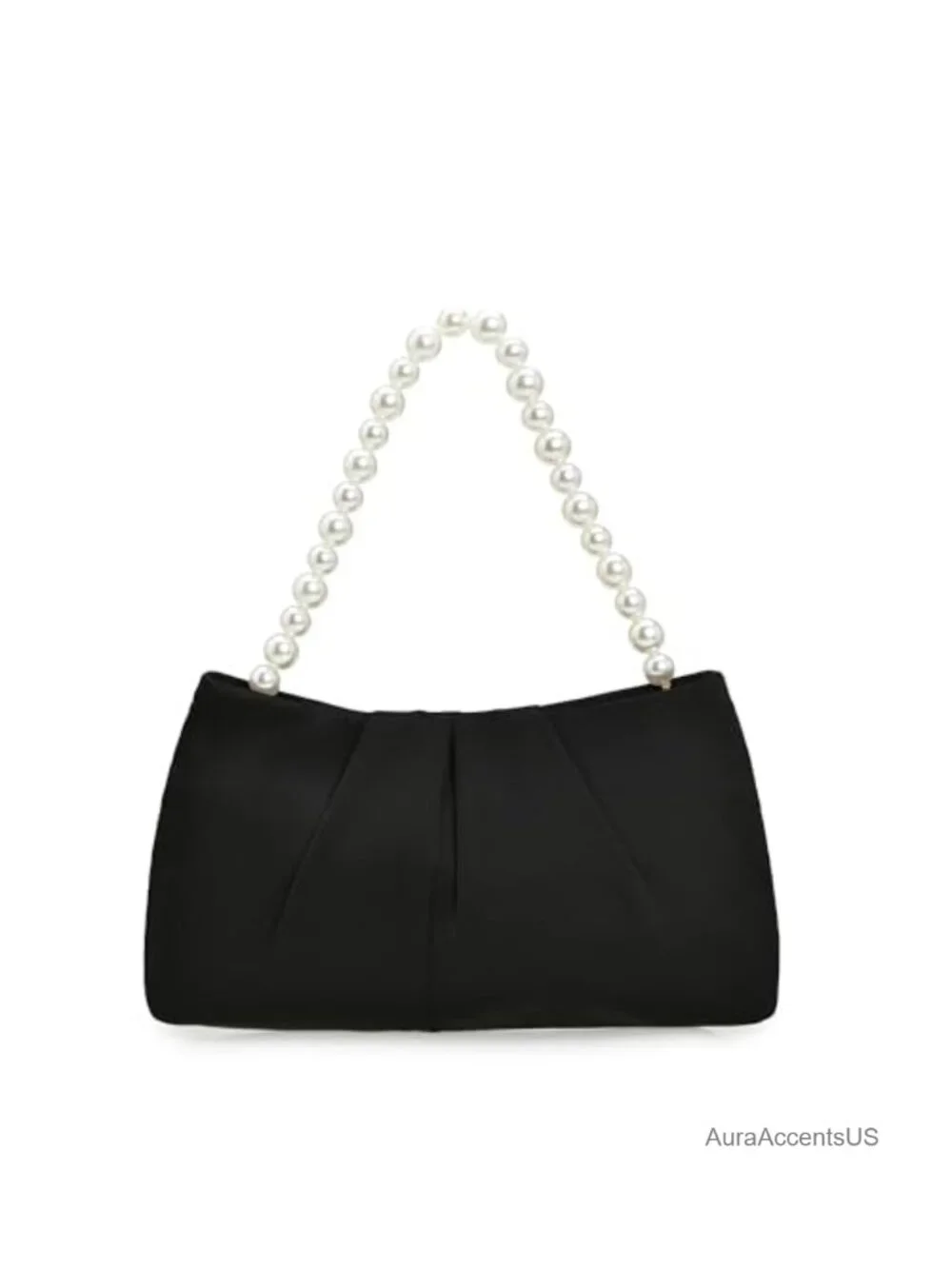 Evening Clutch Purse Satin Pleated Pearl Chain Wedding Prom Party